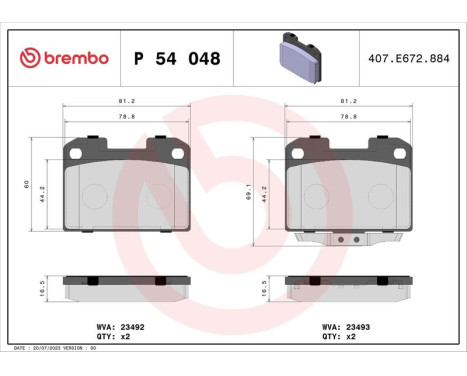 Brake Pad Set, disc brake P 54 048 Brembo, Image 3