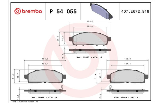 Brake Pad Set, disc brake P 54 055 Brembo, Image 2