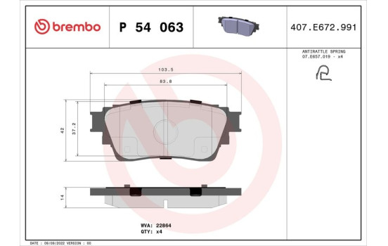 Brake Pad Set, disc brake P 54 063 Brembo