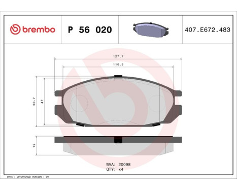 Brake Pad Set, disc brake P 56 020 Brembo, Image 3