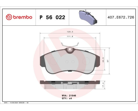 Brake Pad Set, disc brake P 56 022 Brembo, Image 3
