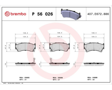 Brake Pad Set, disc brake P 56 026 Brembo, Image 3