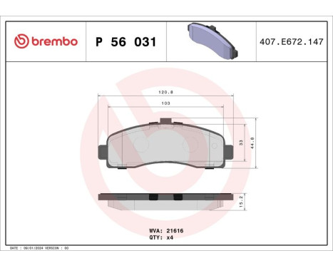 Brake Pad Set, disc brake P 56 031 Brembo, Image 3