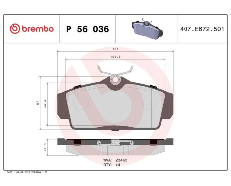 Brake Pad Set, disc brake P 56 036 Brembo, Image 3