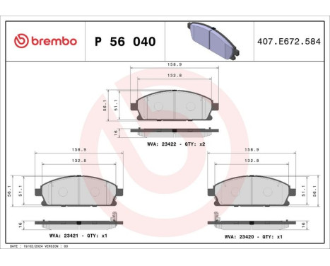 Brake Pad Set, disc brake P 56 040 Brembo, Image 3