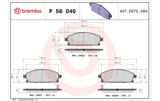 Brake Pad Set, disc brake P 56 040 Brembo, Image 2