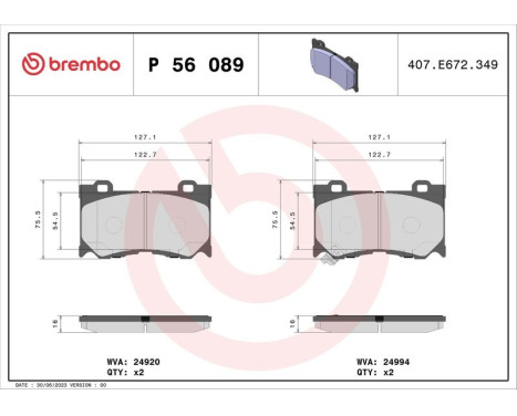 Brake Pad Set, disc brake P 56 089 Brembo, Image 3