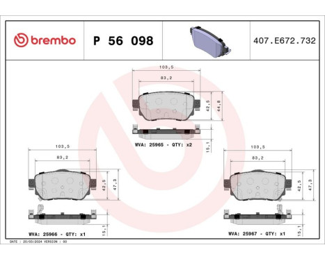 Brake Pad Set, disc brake P 56 098 Brembo, Image 3