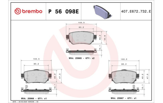 Brake pad set, disc brake P 56 098E Brembo, Image 2