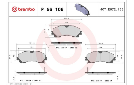 Brake Pad Set, disc brake P 56 106 Brembo, Image 2