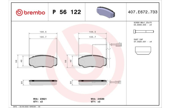 Brake Pad Set, disc brake P 56 122 Brembo