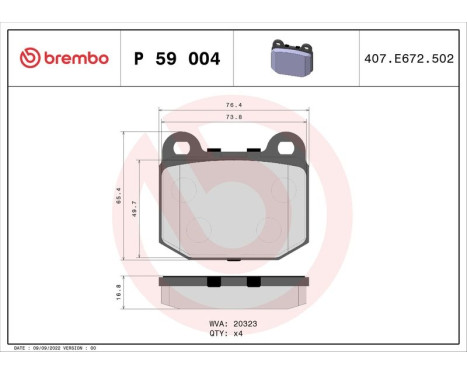 Brake Pad Set, disc brake P 59 004 Brembo, Image 3