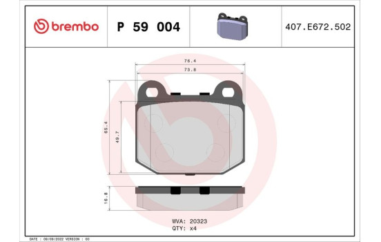 Brake Pad Set, disc brake P 59 004 Brembo, Image 2