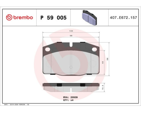 Brake Pad Set, disc brake P 59 005 Brembo, Image 3