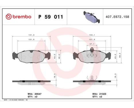 Brake Pad Set, disc brake P 59 011 Brembo, Image 3