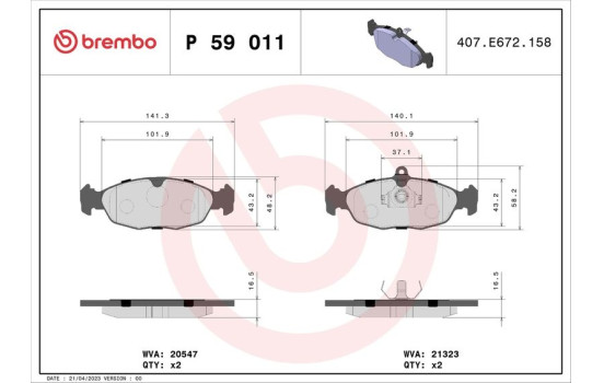 Brake Pad Set, disc brake P 59 011 Brembo, Image 2