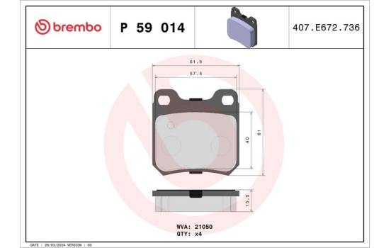 Brake Pad Set, disc brake P 59 014 Brembo, Image 2