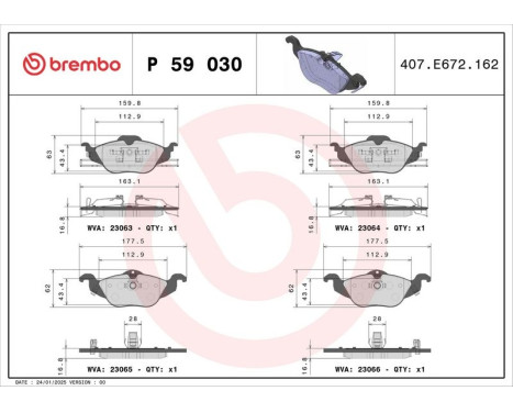 Brake Pad Set, disc brake P 59 030 Brembo, Image 3