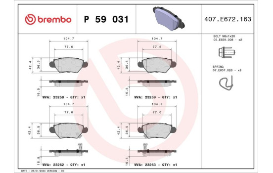 Brake Pad Set, disc brake P 59 031 Brembo, Image 2
