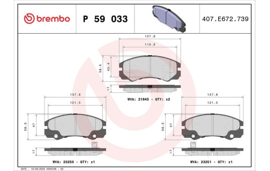 Brake Pad Set, disc brake P 59 033 Brembo, Image 2