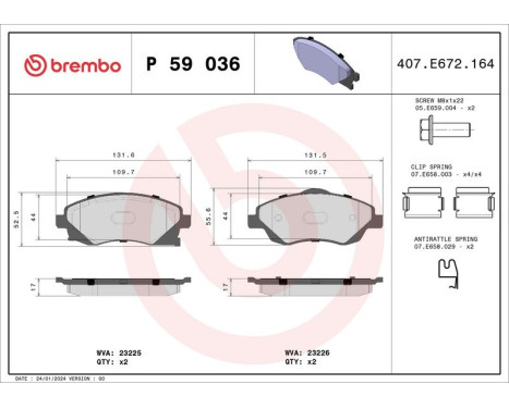 Brake Pad Set, disc brake P 59 036 Brembo, Image 3