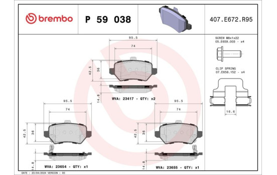Brake Pad Set, disc brake P 59 038 Brembo, Image 2