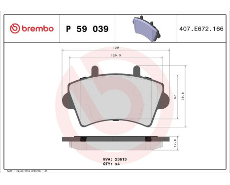 Brake Pad Set, disc brake P 59 039 Brembo, Image 3