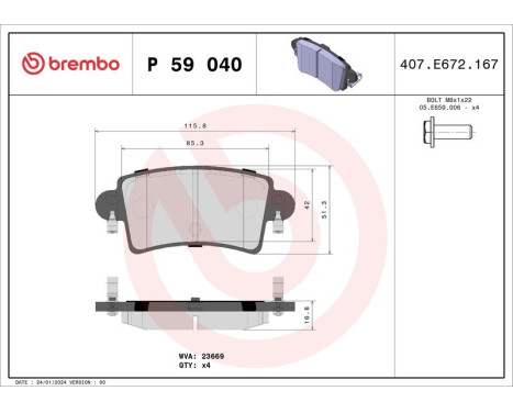 Brake Pad Set, disc brake P 59 040 Brembo, Image 3