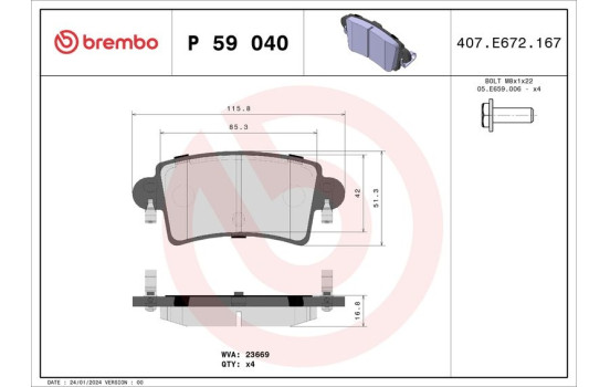 Brake Pad Set, disc brake P 59 040 Brembo, Image 2