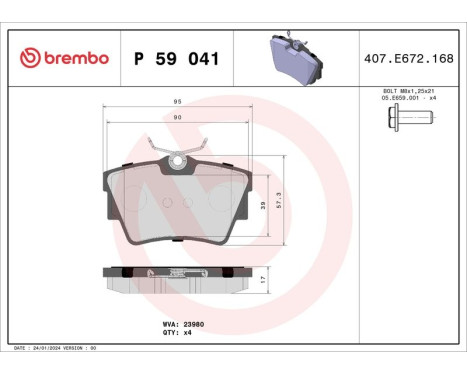 Brake Pad Set, disc brake P 59 041 Brembo, Image 3