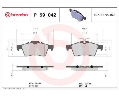 Brake Pad Set, disc brake P 59 042 Brembo, Image 3