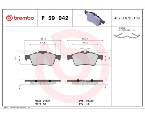 Brake Pad Set, disc brake P 59 042 Brembo, Image 3
