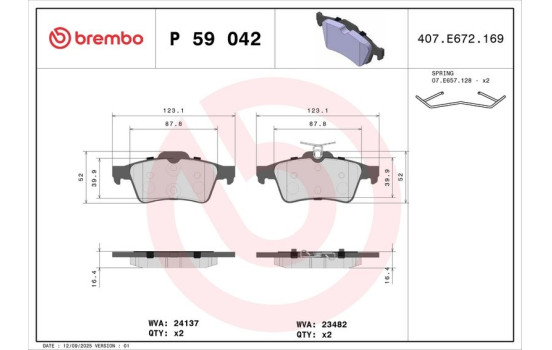 Brake Pad Set, disc brake P 59 042 Brembo, Image 2