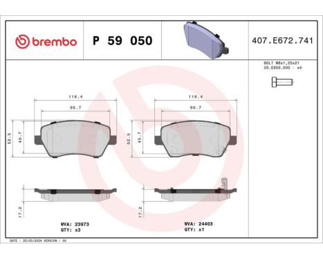 Brake Pad Set, disc brake P 59 050 Brembo, Image 3