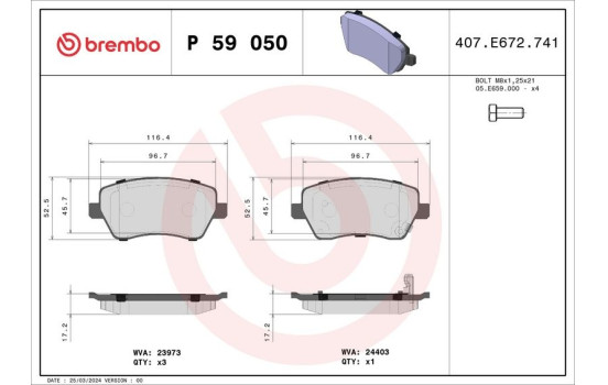 Brake Pad Set, disc brake P 59 050 Brembo, Image 2