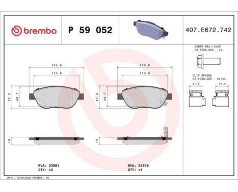 Brake Pad Set, disc brake P 59 052 Brembo, Image 3