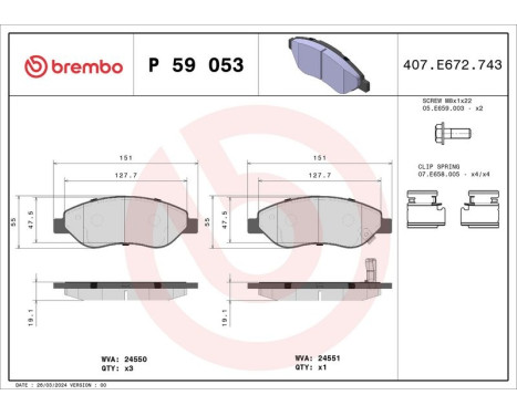 Brake Pad Set, disc brake P 59 053 Brembo, Image 3