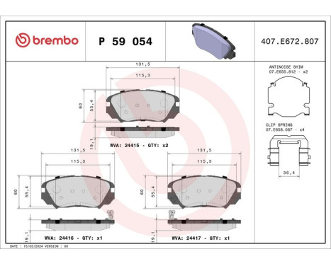 Brake Pad Set, disc brake P 59 054 Brembo, Image 3