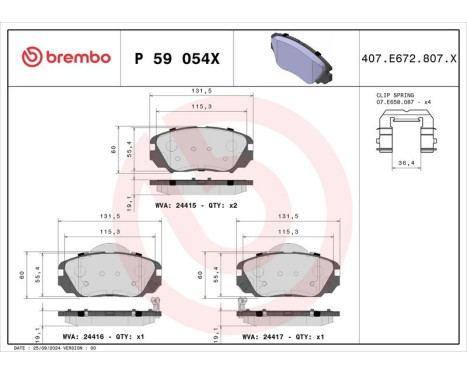 Brake pad set, disc brake P 59 054X Brembo, Image 4