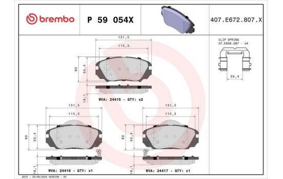 Brake pad set, disc brake P 59 054X Brembo, Image 4