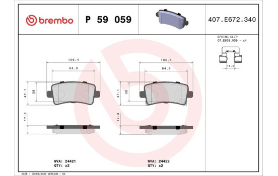 Brake Pad Set, disc brake P 59 059 Brembo, Image 2
