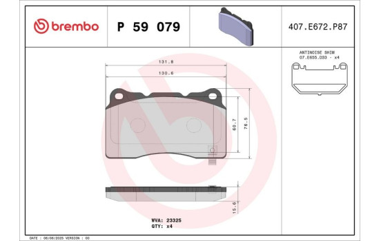 Brake Pad Set, disc brake P 59 079 Brembo, Image 2