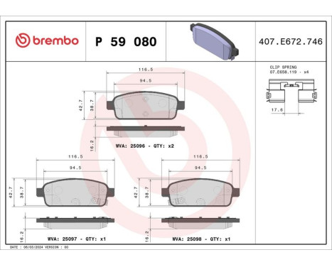 Brake Pad Set, disc brake P 59 080 Brembo, Image 3