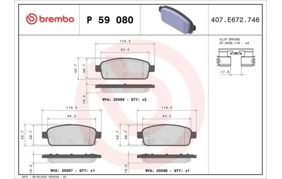 Brake Pad Set, disc brake P 59 080 Brembo, Image 2