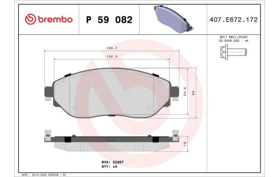 Brake Pad Set, disc brake P 59 082 Brembo, Image 2