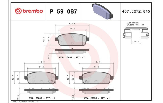 Brake Pad Set, disc brake P 59 087 Brembo, Image 2