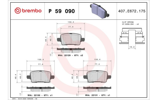 Brake Pad Set, disc brake P 59 090 Brembo
