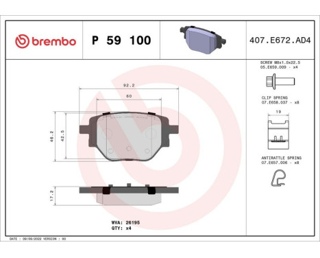 Brake pad set, disc brake P 59 100 Brembo, Image 2