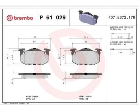 Brake Pad Set, disc brake P 61 029 Brembo, Image 3