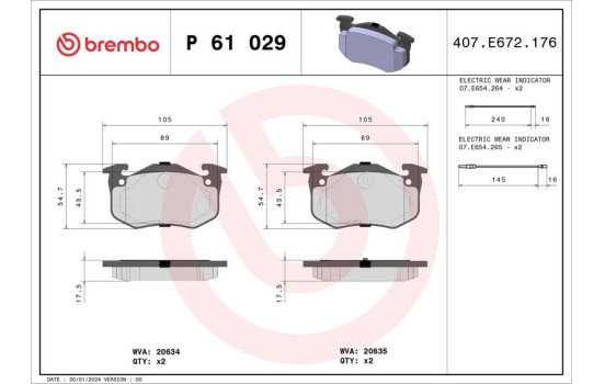 Brake Pad Set, disc brake P 61 029 Brembo, Image 2